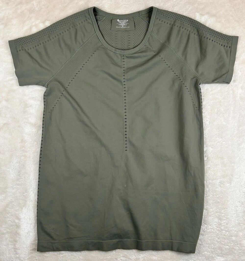 Athleta Foothill Seamless Shirt Women’s Sz M Green Short Sleeve Gym Activewear